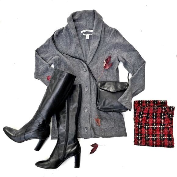 Max Studio 2 Ply Cashmere Shawl Collar Cardigan Soft Gray Quiet Luxury Fall NEW - Picture 2 of 12